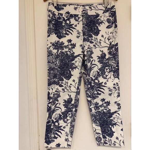 ANN TAYLOR LOFT PETITES Tailored Toile Blue Botanic Print Pencil Pants  6P - Picture 1 of 8